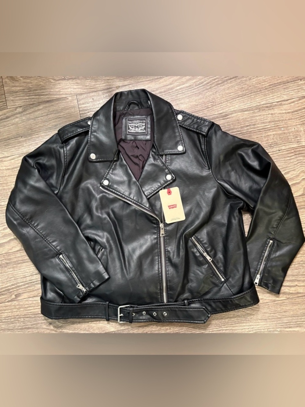 NWT Levis 3X Womens Plus Faux VEGAN Leather Belted Motorcycle Jacket Coat